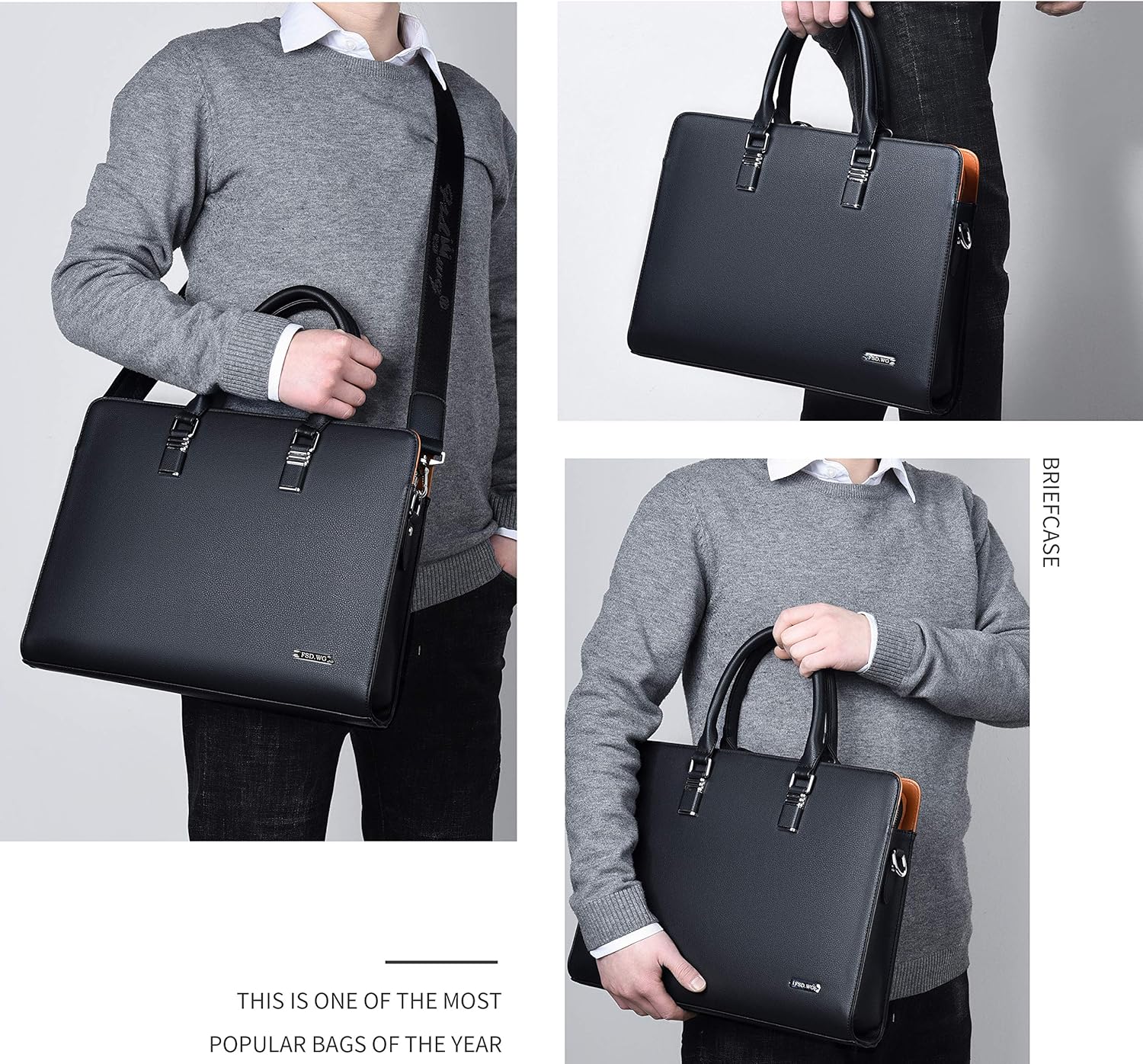 Moktan Sabai Genuine Leather Business Briefcase 15.6 Inch Laptop Bag Multi Compartment