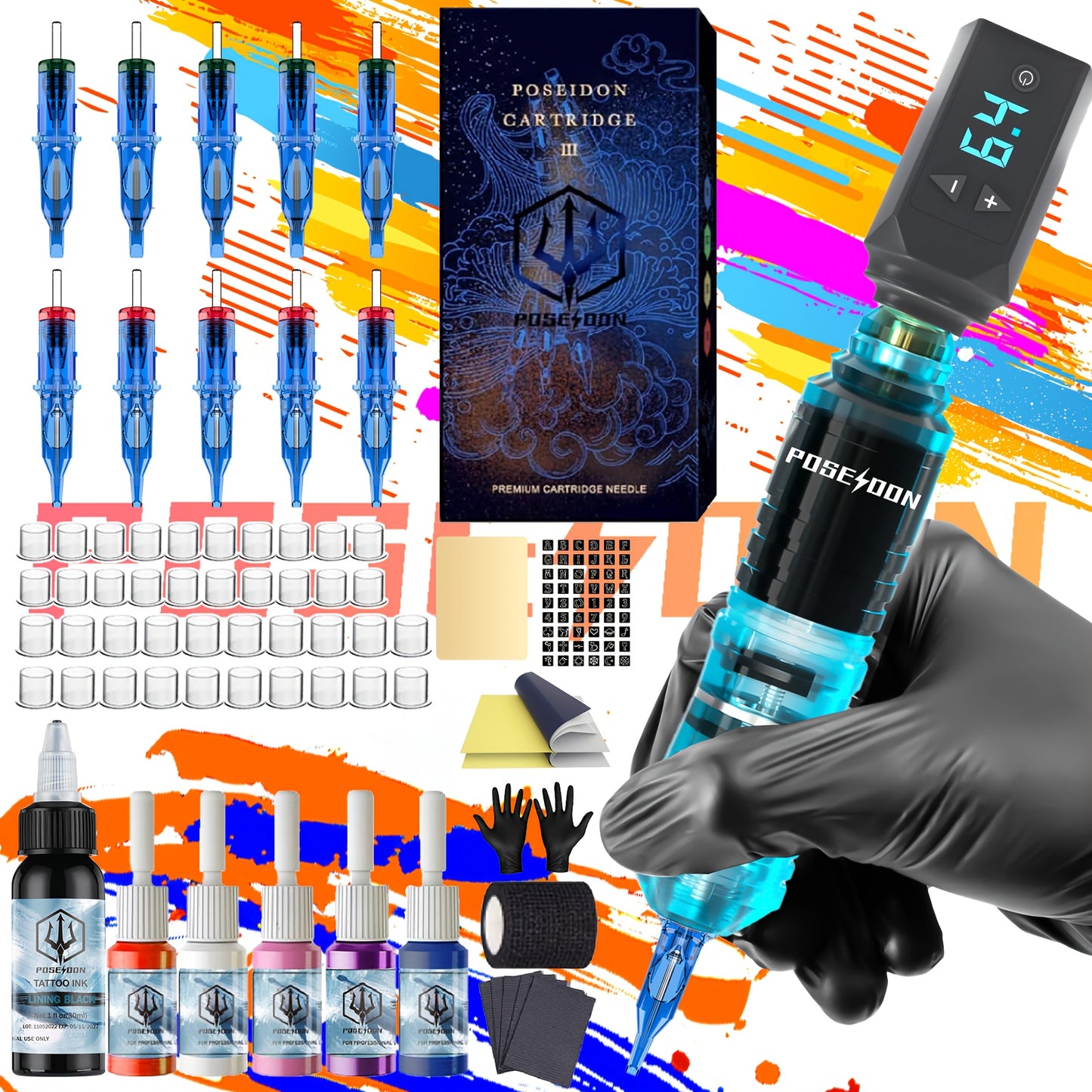 Moktan Sabai Wireless Tattoo Pen Kit, Complete Tattoo Gun Set with Needles & 6 Inks