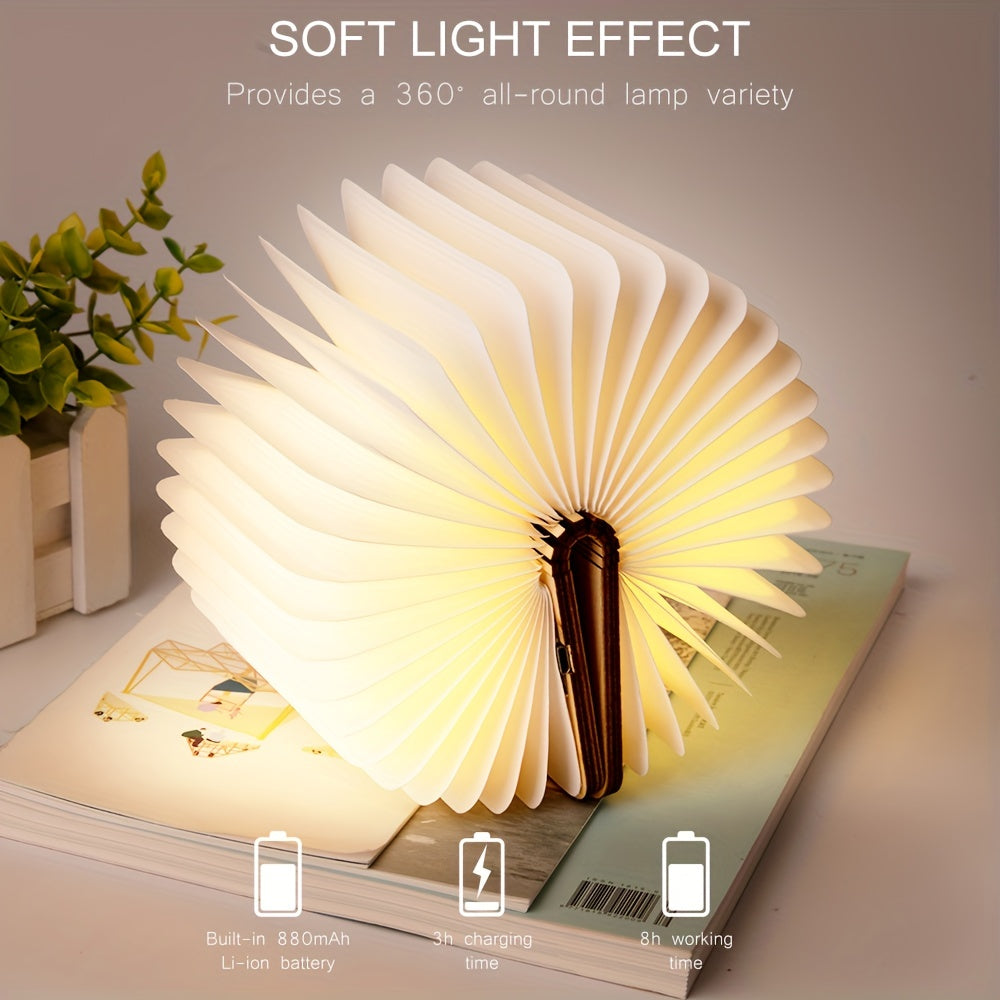 Moktan Sabai Folding Book Lamp – Rechargeable LED Bedside Light, 3-Color Portable Night Light