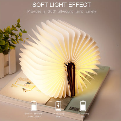 Moktan Sabai Folding Book Lamp – Rechargeable LED Bedside Light, 3-Color Portable Night Light
