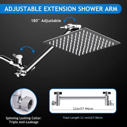 8 Rainfall Shower Head Combo – High Pressure, Handheld, 5 Settings, Extension Arm - Moktan Sabai