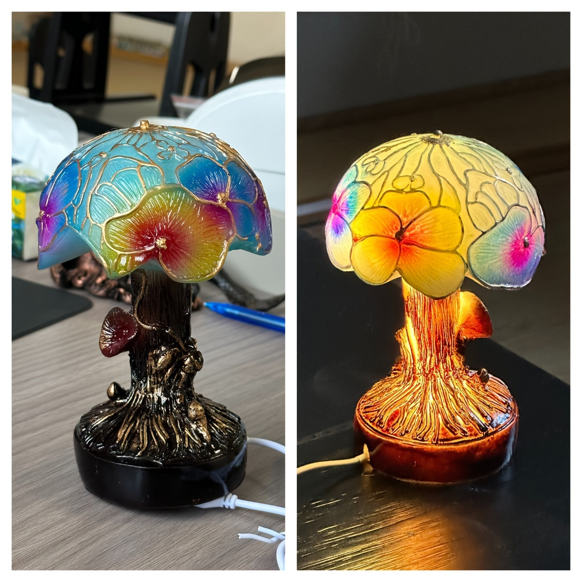 Moktan Sabai USB Resin Mushroom Lamp – Hand-Painted LED Night Light for Bedroom or Holiday Decor