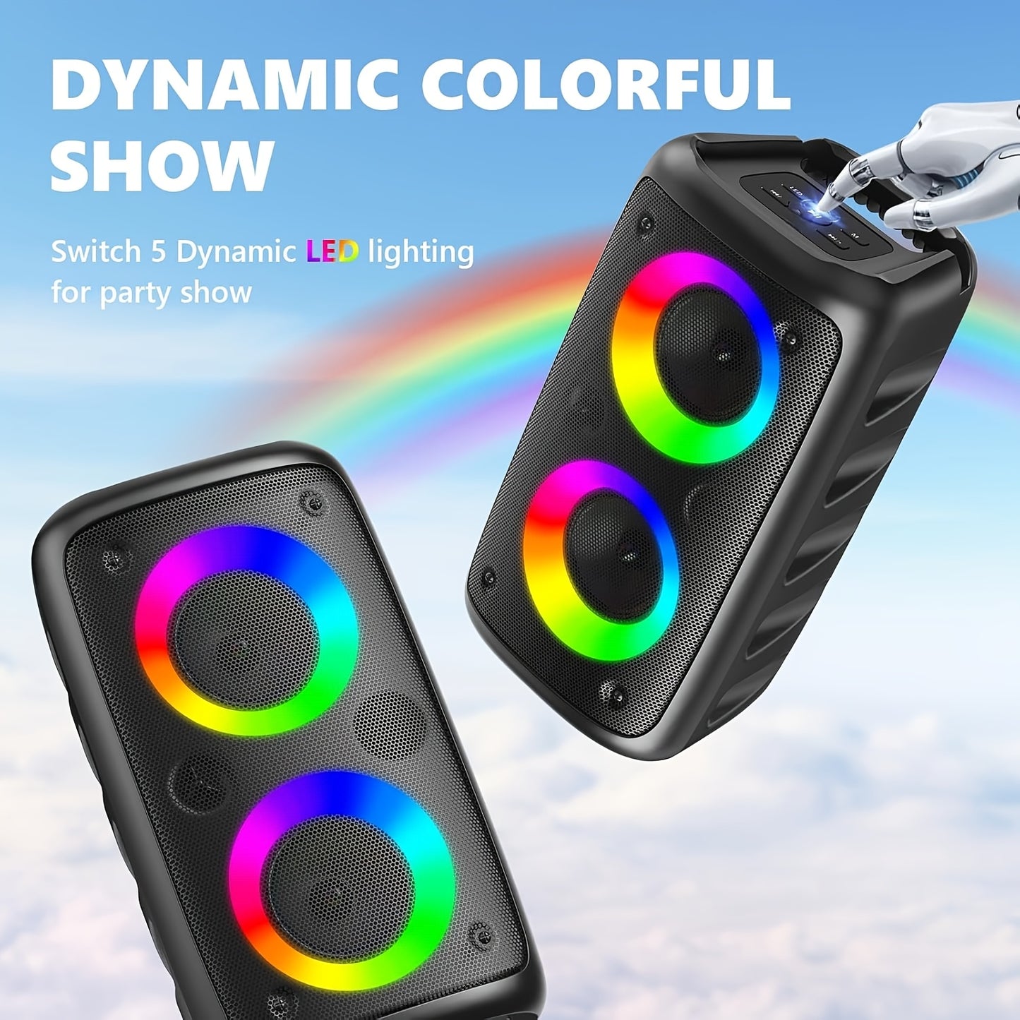 Karaoke Machine with Wireless & Wired Mics, Bluetooth Speaker with LED Lights for Party & Home