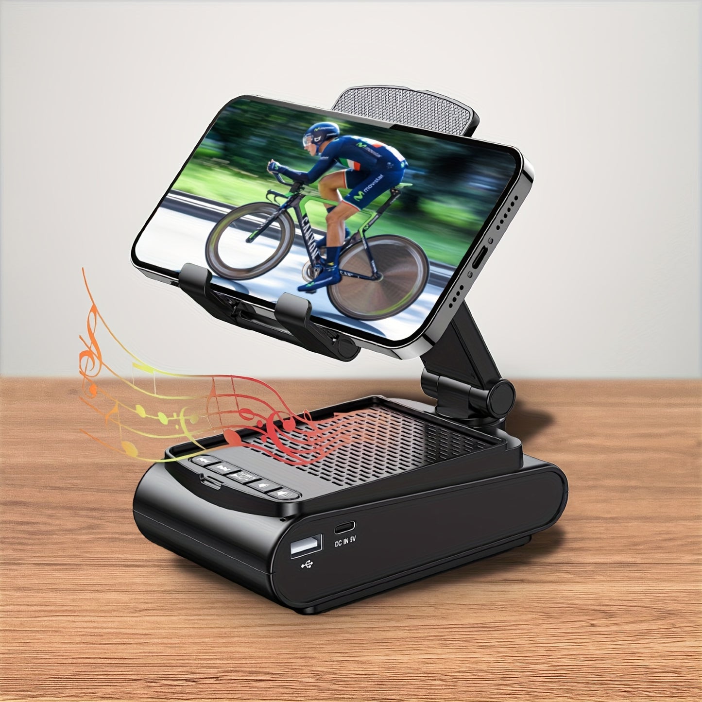 Cell Phone Stand with Wireless Bluetooth Speaker, Non-Slip Base, Portable Use