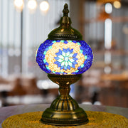 Moktan Sabai Handmade Turkish Mosaic Lamp – Dimmable Glass Pumpkin Night Light for Bedroom Blue