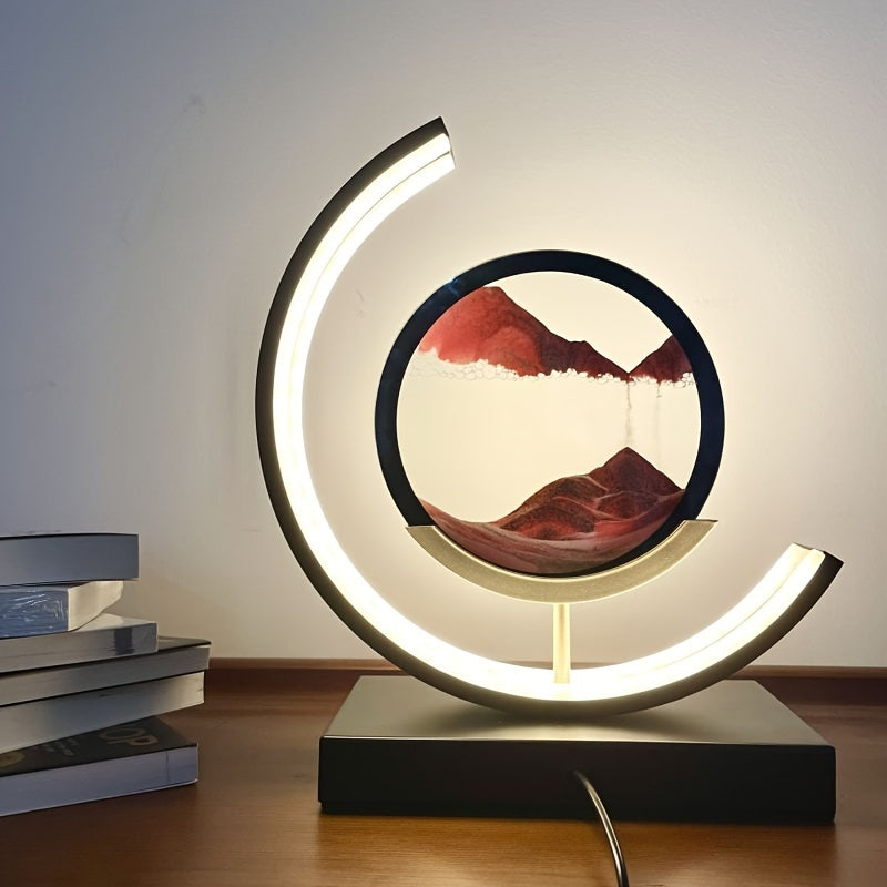 Moktan Sabai Sandscape Hourglass Table Lamp – Moving Sand Art LED Gift Light for Decor