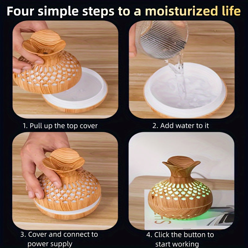 Moktan Sabai Wood Grain USB Humidifier – Essential Oil Diffuser & Lamp for Desk or Bedroom