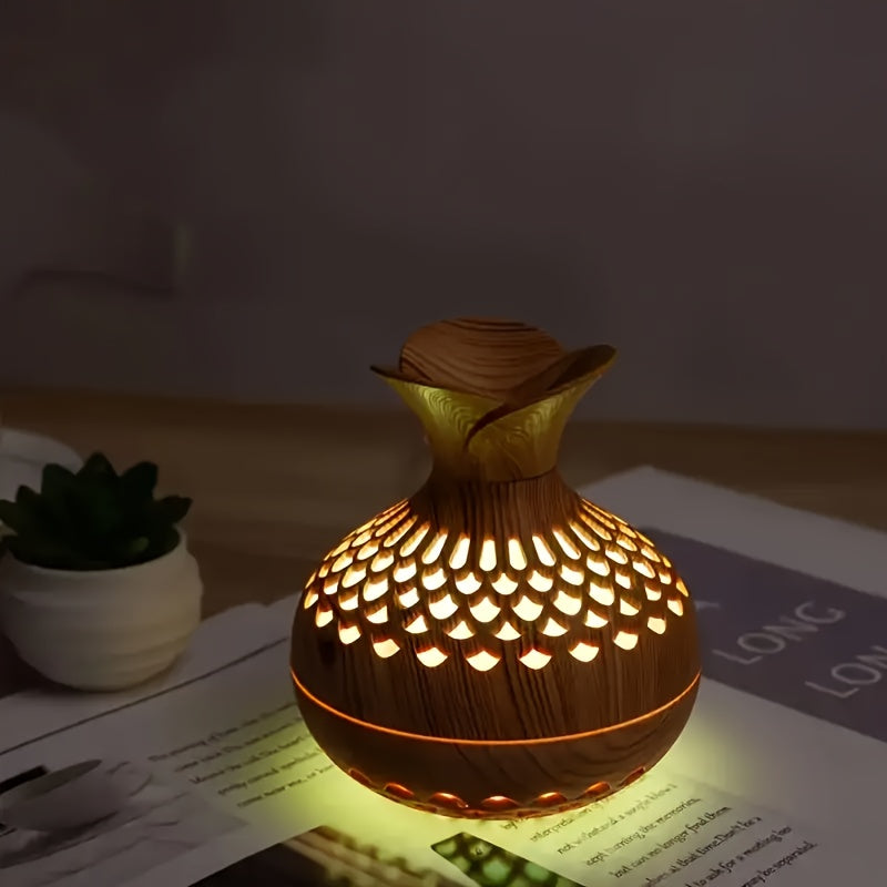 Moktan Sabai Wood Grain USB Humidifier – Essential Oil Diffuser & Lamp for Desk or Bedroom