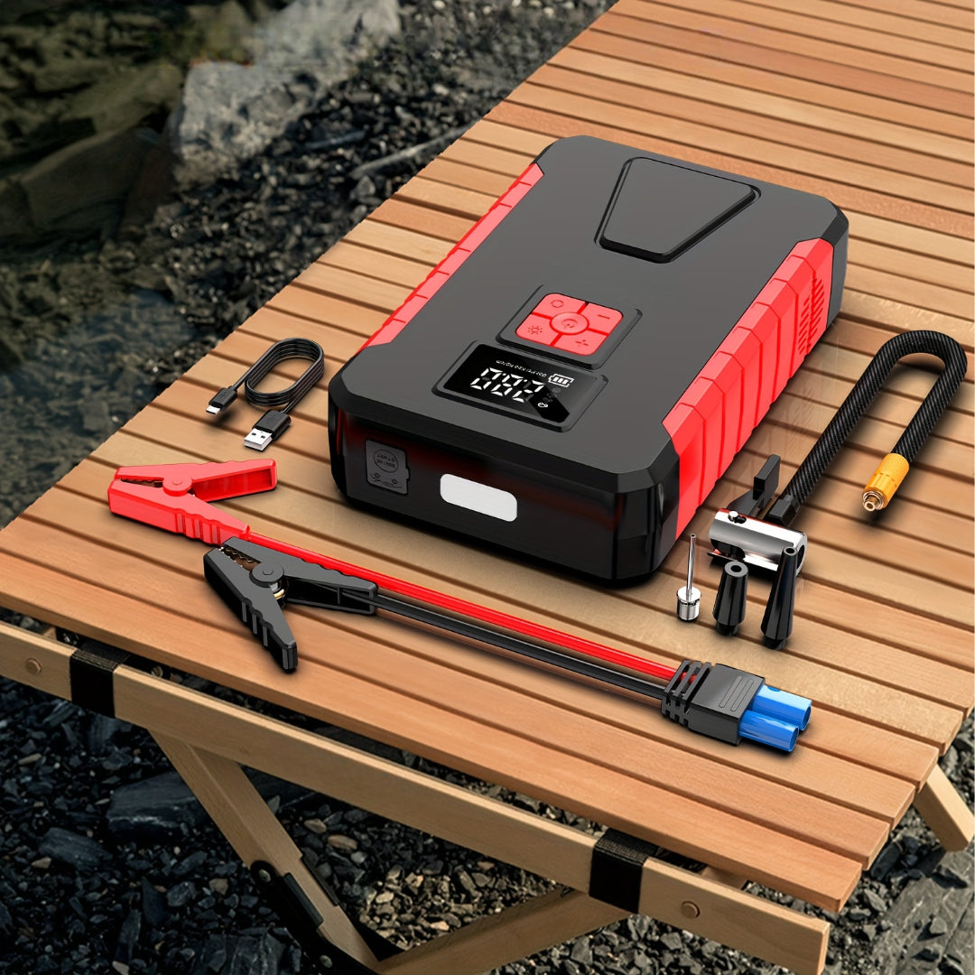 500A 12V Jump Starter with Air Compressor – Power Bank, Tire Inflator, USB-C, LED