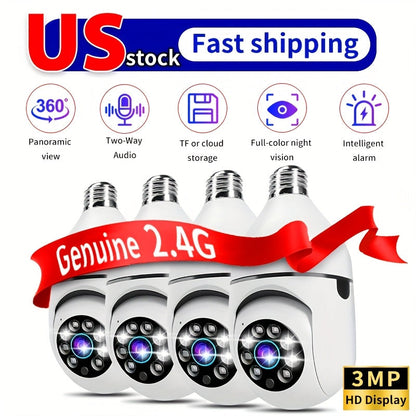 Wireless Cameras 4PCS 3MP Smart Bulb, Night Vision & 2-Way Audio