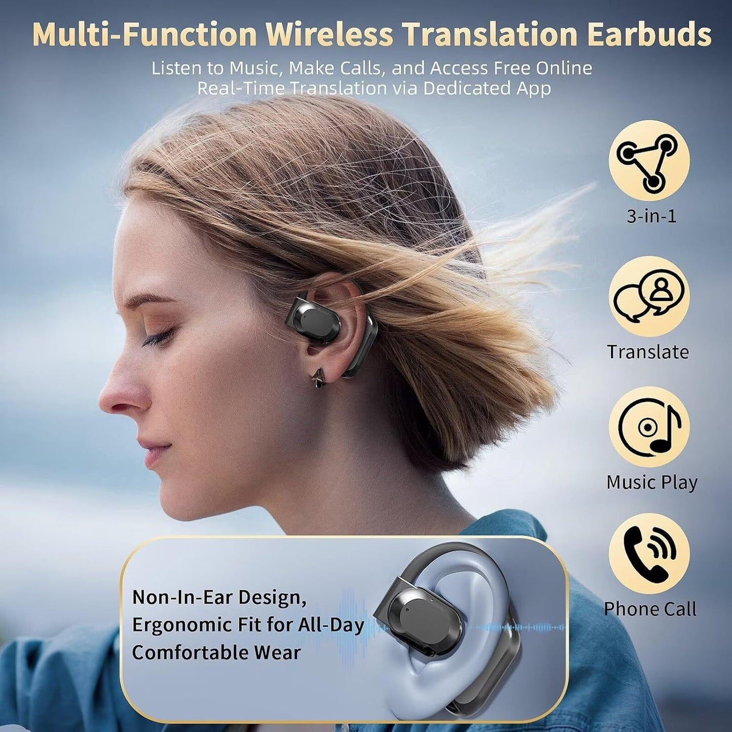 Moktan Sabai AI Translator Earbuds - Real-Time Simultaneous Interpretation for Business & Travel