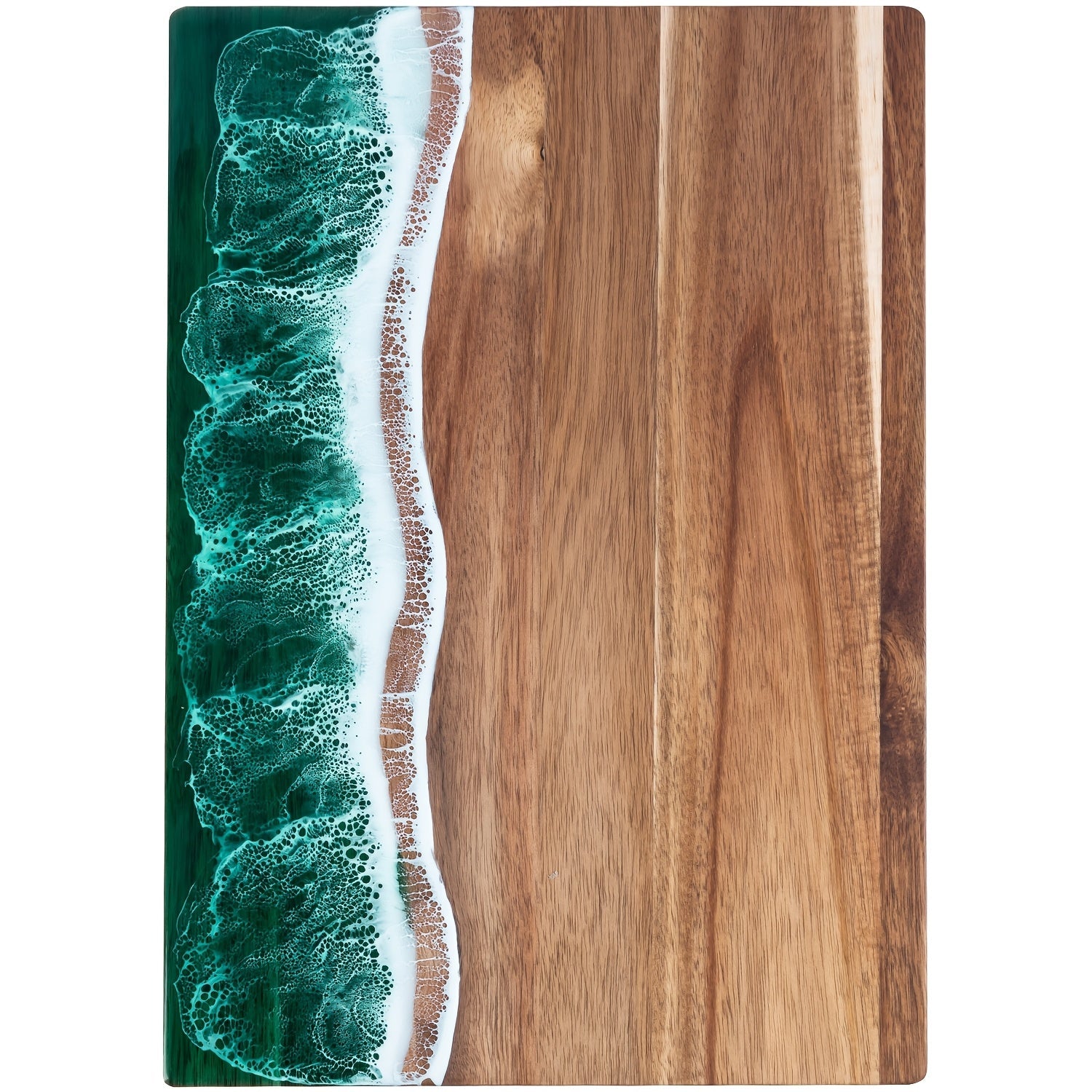 Moktan Sabai Acacia Wood Resin Wave Cutting Board Ocean River Serving Tray 46x23cm Green Waves