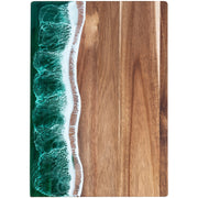 Moktan Sabai Acacia Wood Resin Wave Cutting Board Ocean River Serving Tray 46x23cm Green Waves