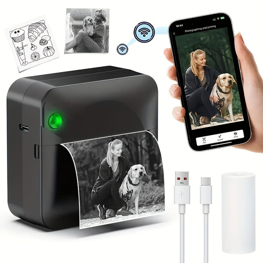Pocket Thermal Sticker Printer – Inkless Mini Bluetooth Printer with Paper Roll
