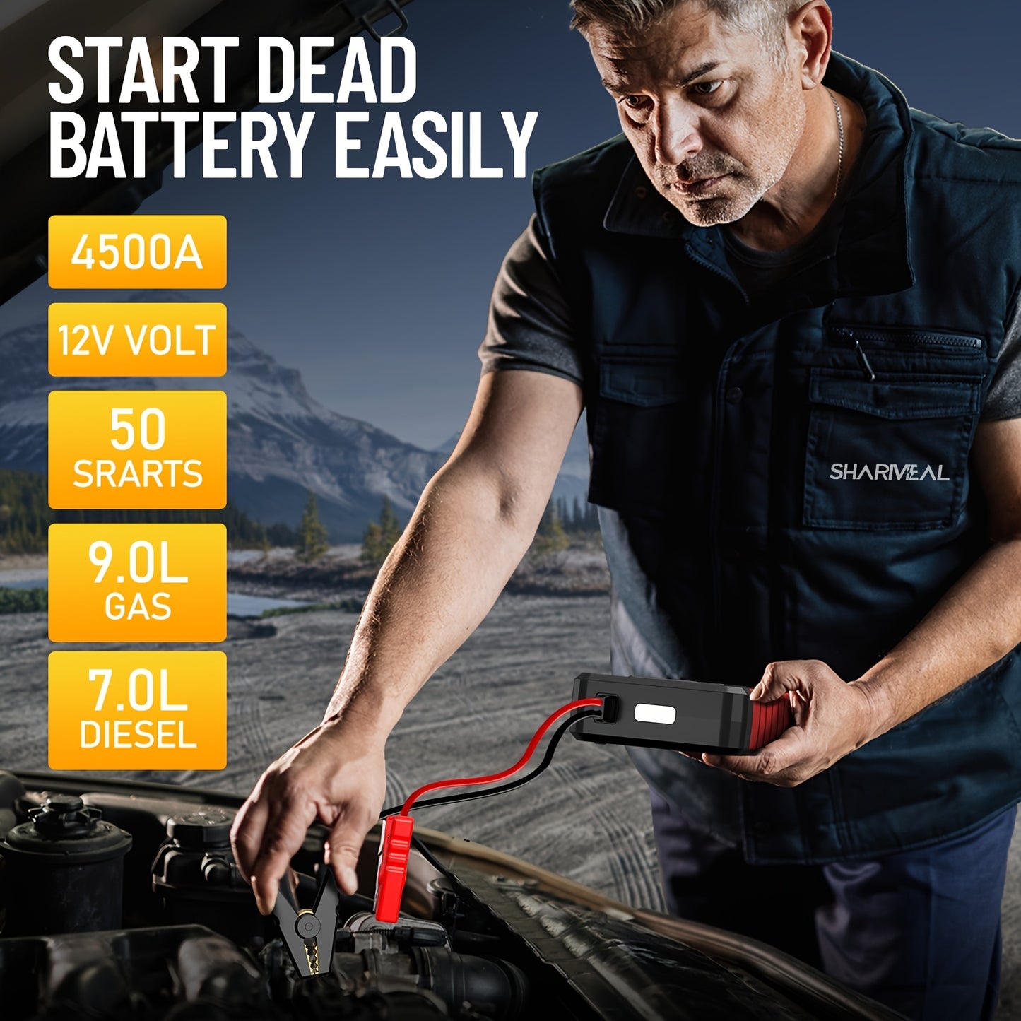 500A 12V Jump Starter with Air Compressor – Power Bank, Tire Inflator, USB-C, LED