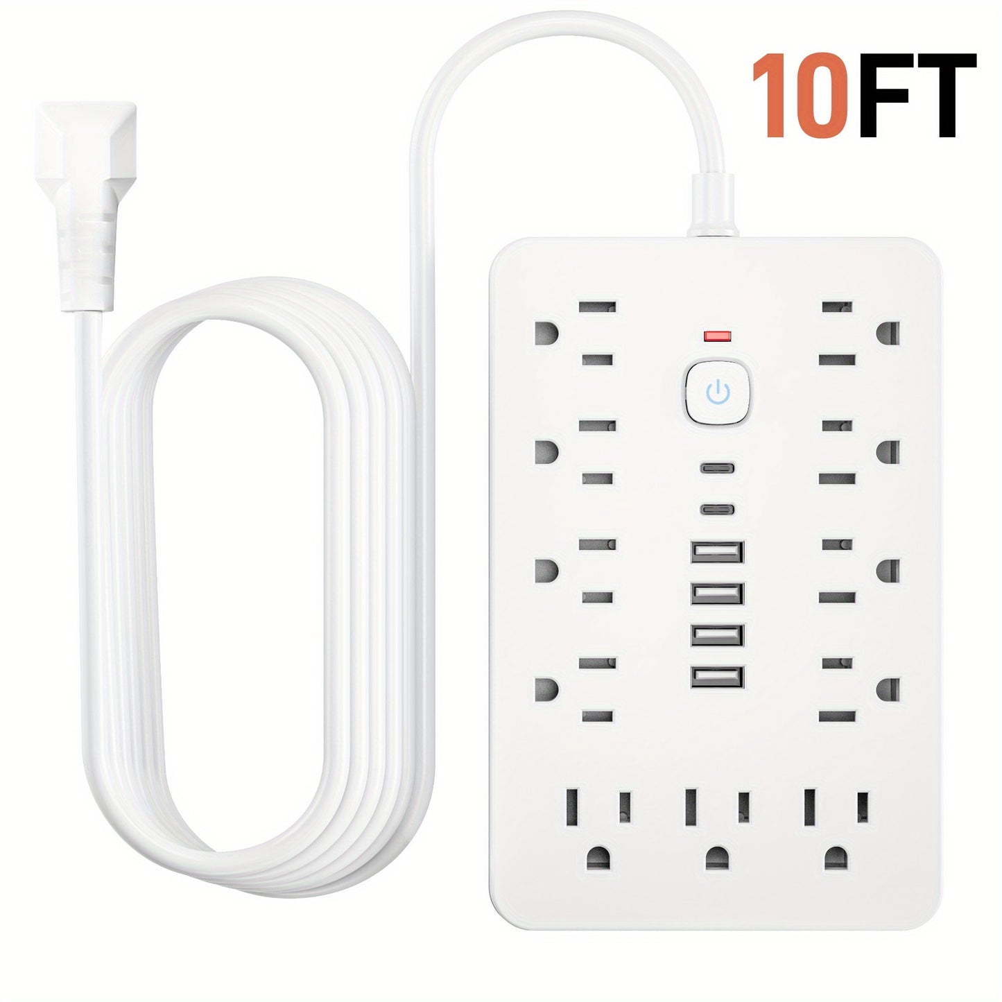 17-in-1 Power Strip Surge Protector – 11 AC Outlets, 4 USB, 2 Type-C, Flat Plug