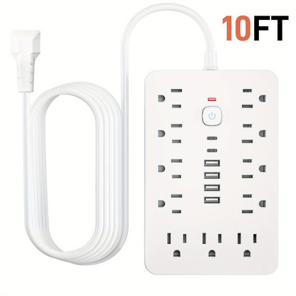 17-in-1 Power Strip Surge Protector – 11 AC Outlets, 4 USB, 2 Type-C, Flat Plug