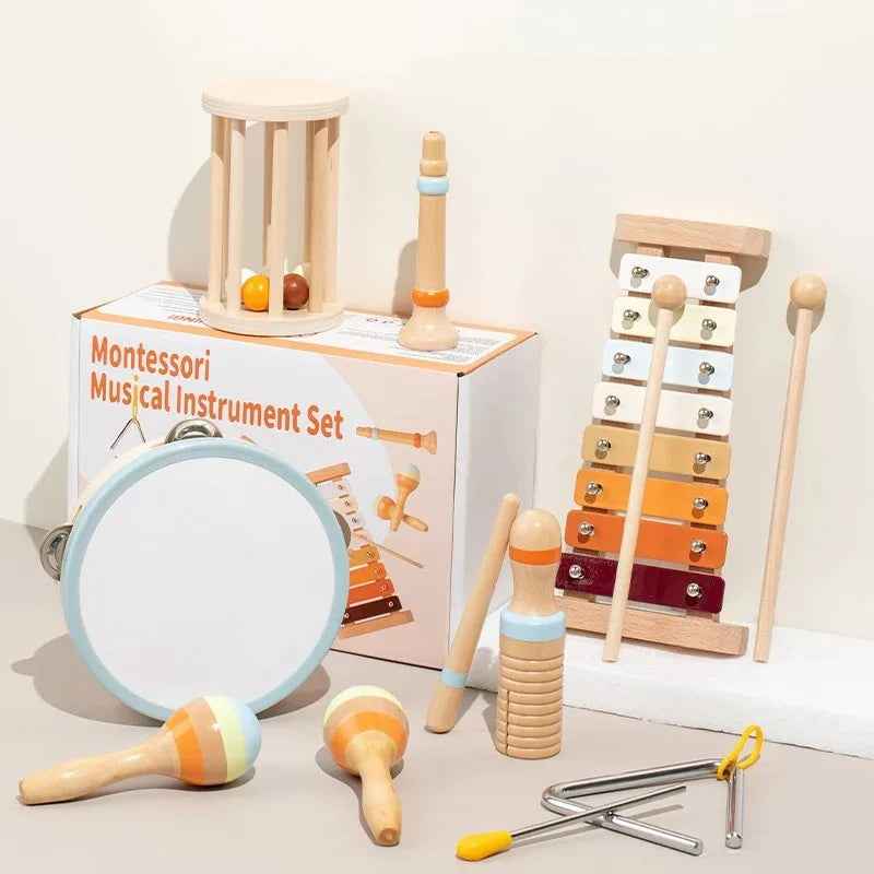 Moktan Sabai Montessori Wooden Toddler Musical Instrument Set Xylophone Educational Toy Kit 7 PCS