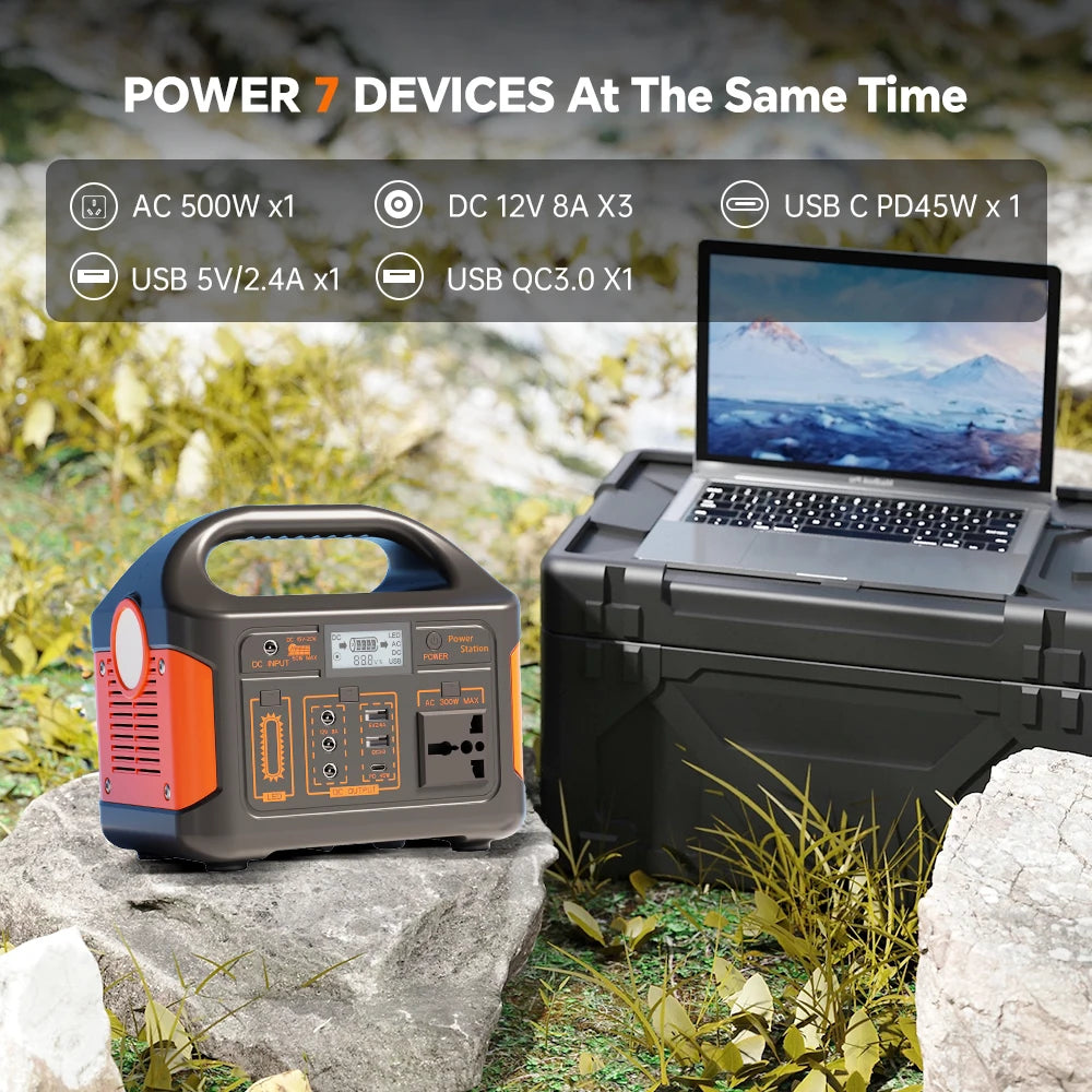 500W Portable Power Station Solar Generator LiFePO4 Battery UPS for Camping Home