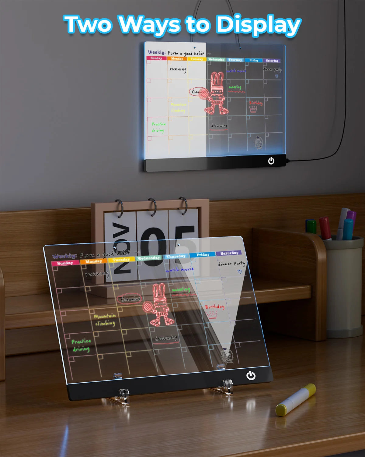 Moktan Sabai LED Note Board Night Light – 7-Color Acrylic Message & Drawing Board Gift