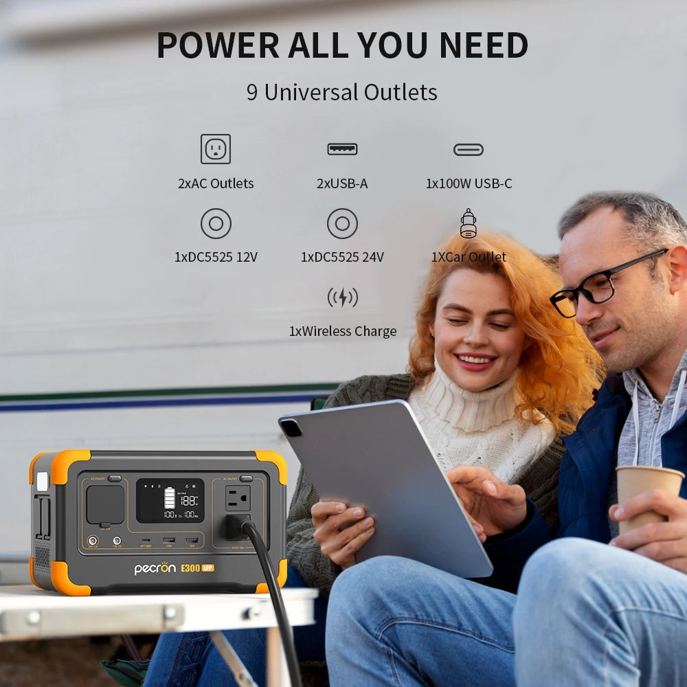 Pecron E300LFP 600W Portable Power Station 288Wh LiFePO4 Solar Generator for Camping & Home
