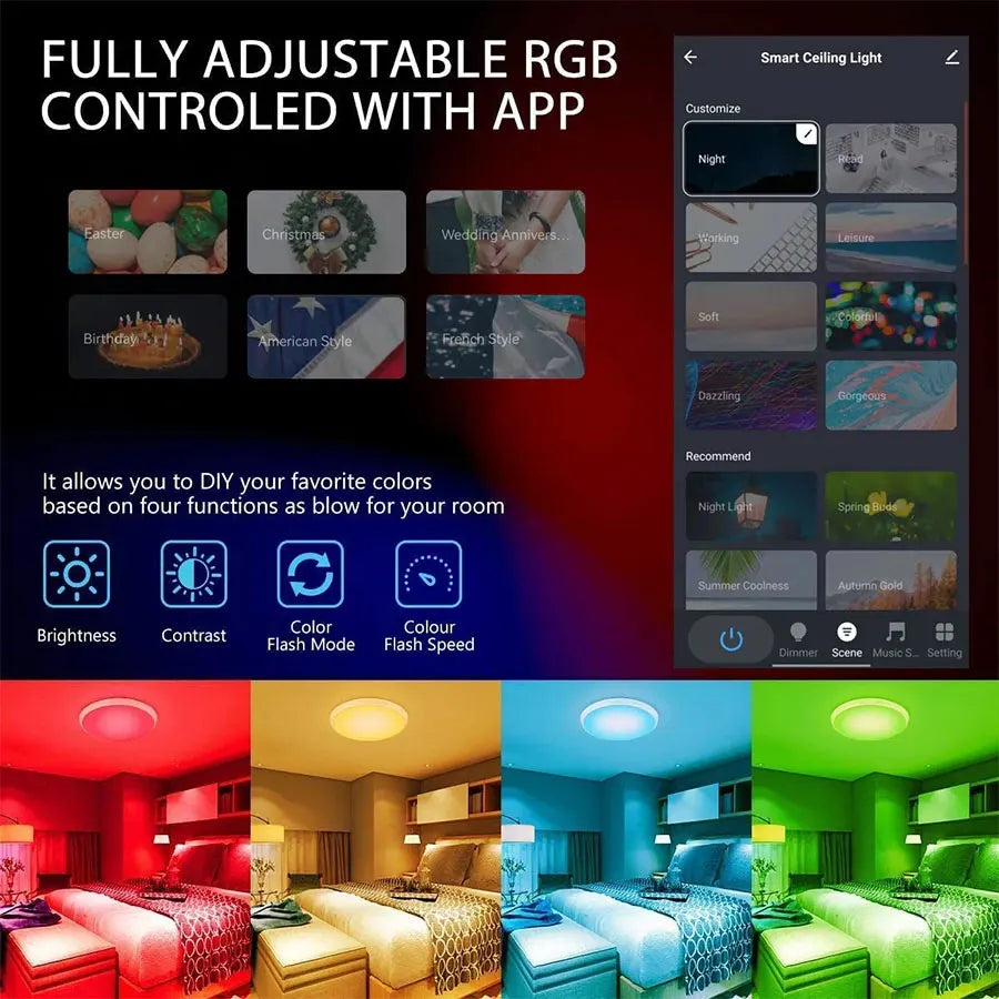 Moktan Sabai Smart WiFi RGB Ceiling Light 24W App Control Alexa Google Home Bedroom Lamp
