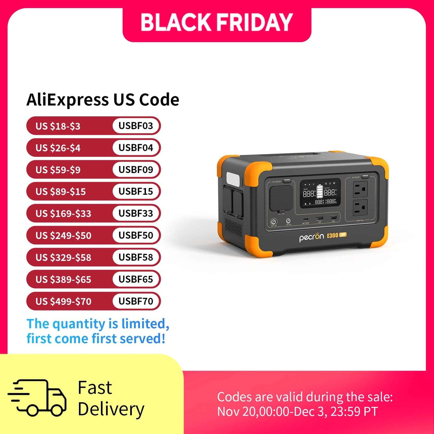 Pecron E300LFP 600W Portable Power Station 288Wh LiFePO4 Solar Generator for Camping & Home