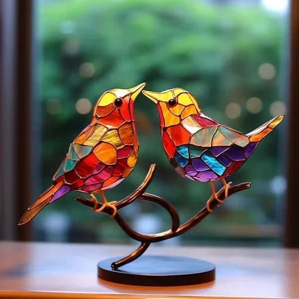 Moktan Sabai Lumina Bird Handmade Acrylic Bird Statue Acrylic Bird Statue Decor 2 birds