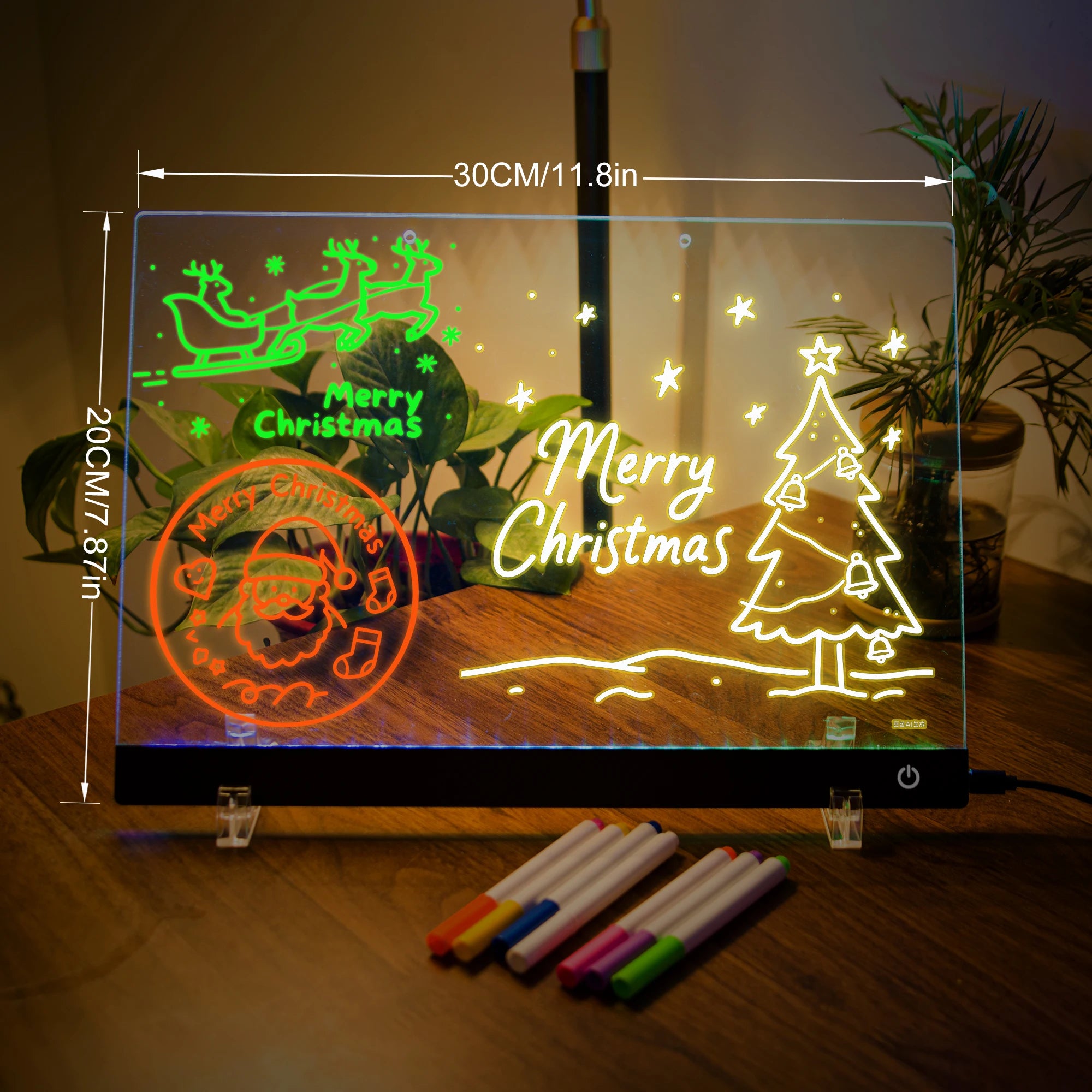 Moktan Sabai LED Note Board Night Light – 7-Color Acrylic Message & Drawing Board Gift 30CMx30CM USB Plug United States