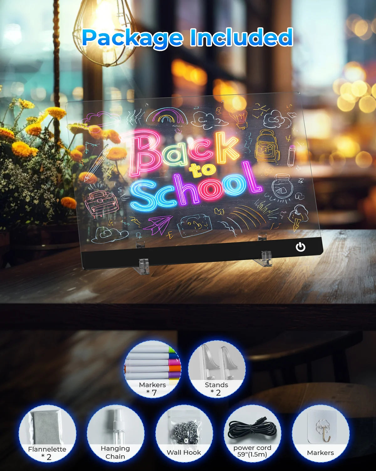 Moktan Sabai LED Note Board Night Light – 7-Color Acrylic Message & Drawing Board Gift