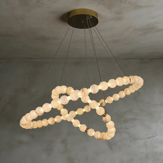 Moktan Sabai Alabaster Ring Chandelier – Gold Beaded LED Luxury Ceiling Light