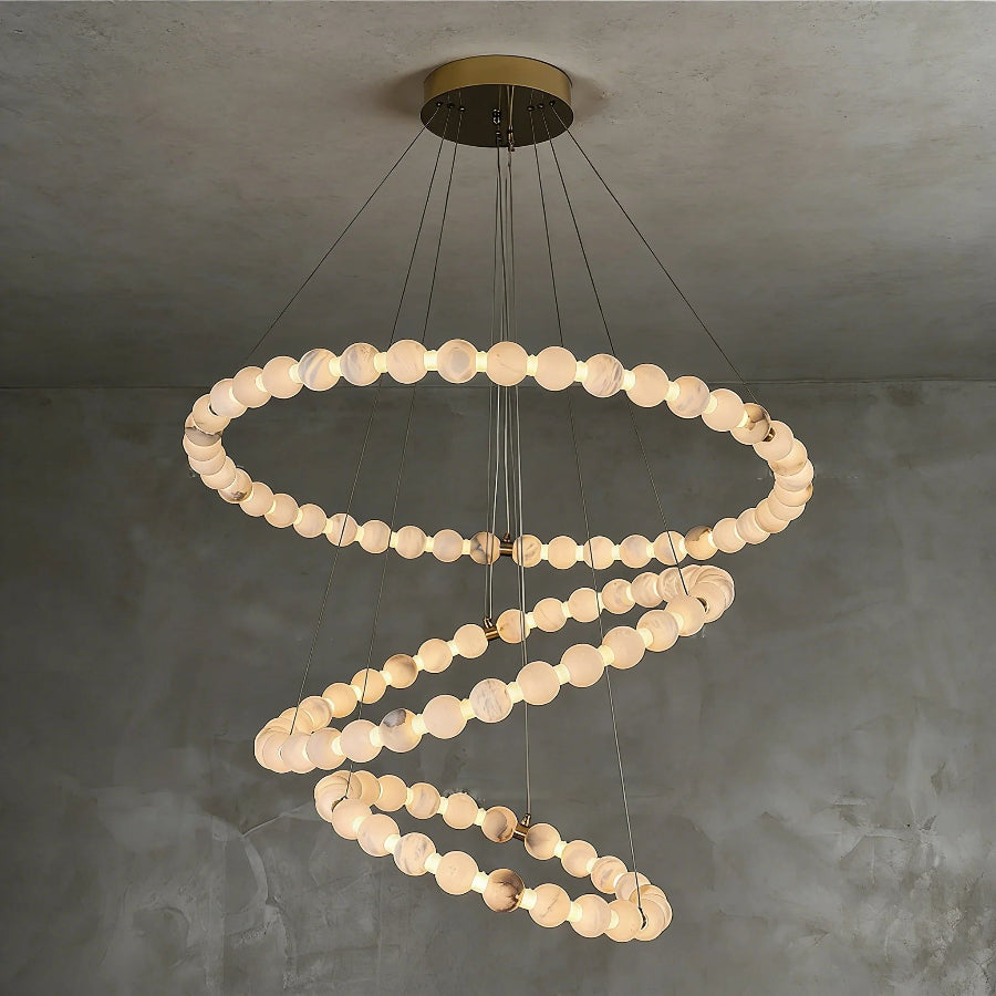Moktan Sabai Alabaster Ring Chandelier – Gold Beaded LED Luxury Ceiling Light