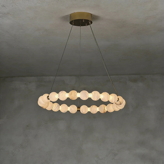 Moktan Sabai Alabaster Ring Chandelier – Gold Beaded LED Luxury Ceiling Light ∅23.6″ x H 2.4″ Gold & White
