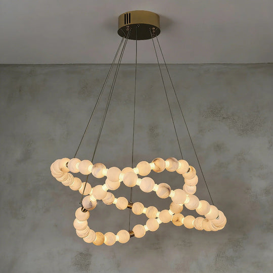 Moktan Sabai Alabaster Ring Chandelier – Gold Beaded LED Luxury Ceiling Light
