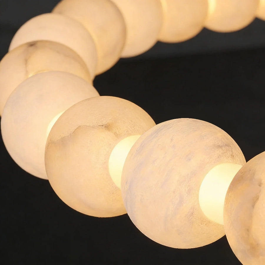 Moktan Sabai Alabaster Ring Chandelier – Gold Beaded LED Luxury Ceiling Light
