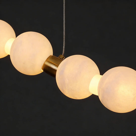 Moktan Sabai Alabaster Ring Chandelier – Gold Beaded LED Luxury Ceiling Light