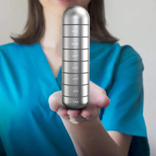 Moktan Sabai Waterproof Aluminum Pill Organizer 7 Day Travel Pill Box Case