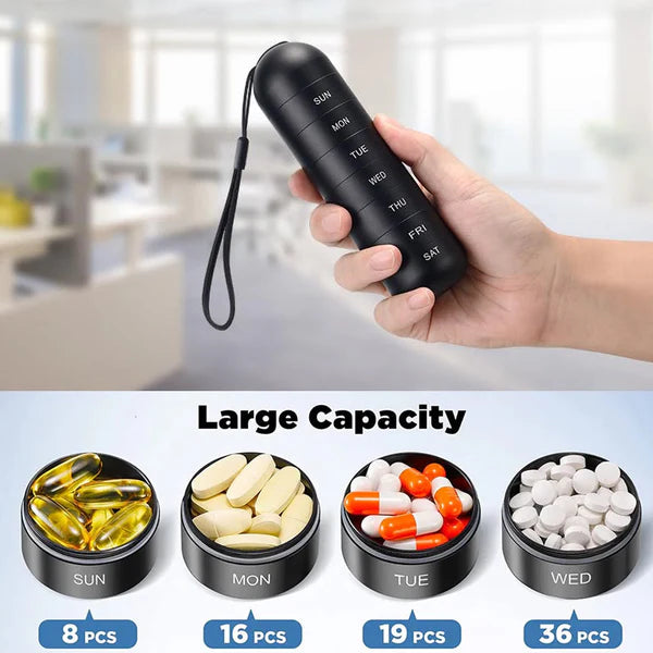 Moktan Sabai Waterproof Aluminum Pill Organizer 7 Day Travel Pill Box Case