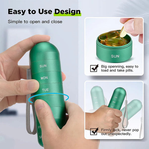 Moktan Sabai Waterproof Aluminum Pill Organizer 7 Day Travel Pill Box Case