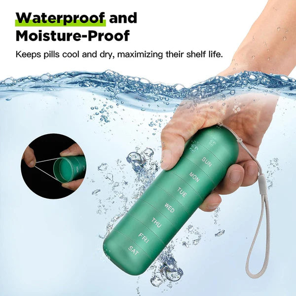Moktan Sabai Waterproof Aluminum Pill Organizer 7 Day Travel Pill Box Case