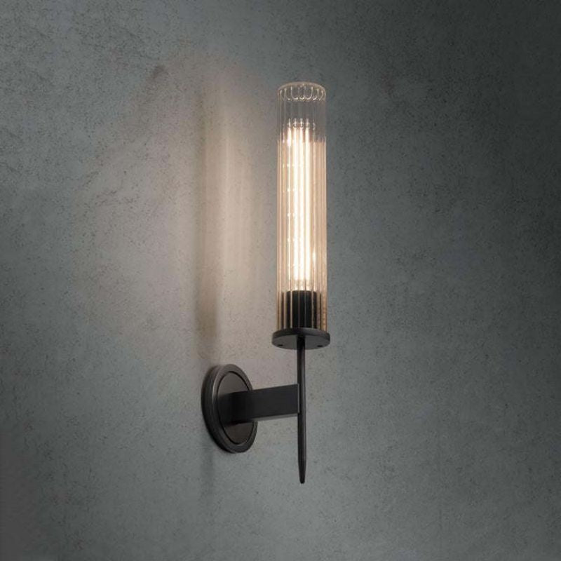 Moktan Sabai Solid Brass Wall Sconce with Glass Shade E26 15.7" Lamp Matte Black