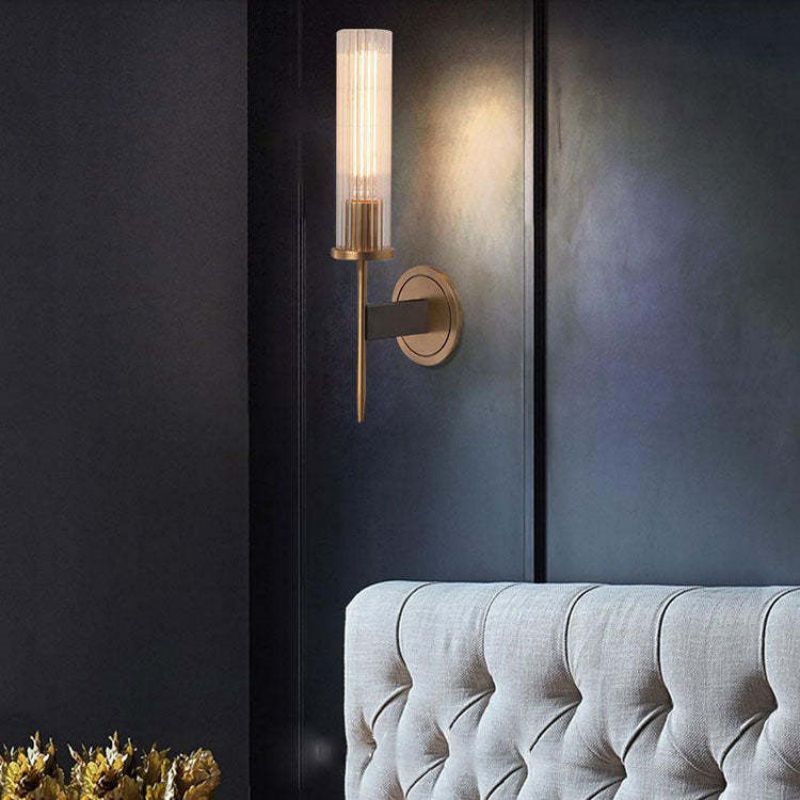 Moktan Sabai Solid Brass Wall Sconce with Glass Shade E26 15.7" Lamp