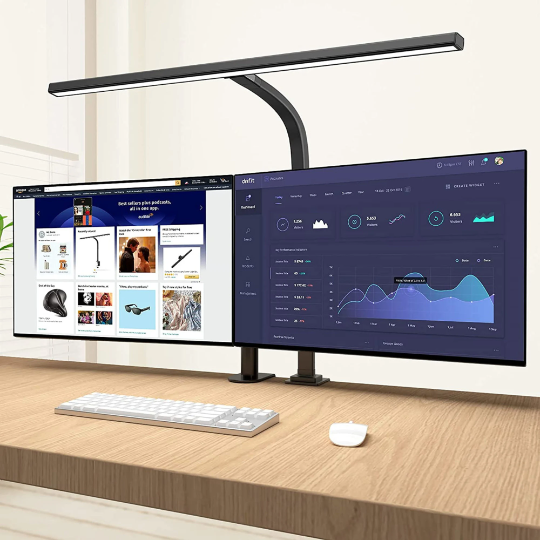 Moktan Sabai Architect Desk Lamp with Adjustable Arm and 31.5-Inch LED Light Bar – Glare-Reducing Modern Clamp Design for Optimal Workspace Lighting Black