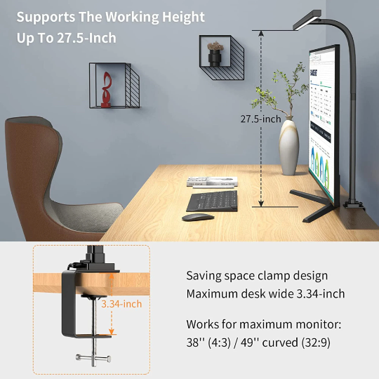 Moktan Sabai Architect Desk Lamp with Adjustable Arm and 31.5-Inch LED Light Bar – Glare-Reducing Modern Clamp Design for Optimal Workspace Lighting