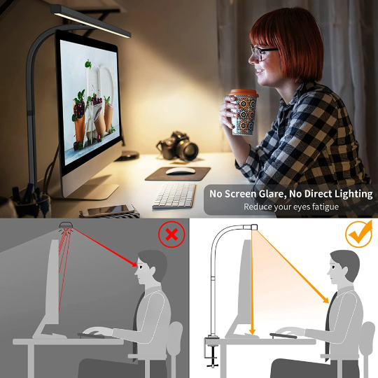 Moktan Sabai Architect Desk Lamp with Adjustable Arm and 31.5-Inch LED Light Bar – Glare-Reducing Modern Clamp Design for Optimal Workspace Lighting