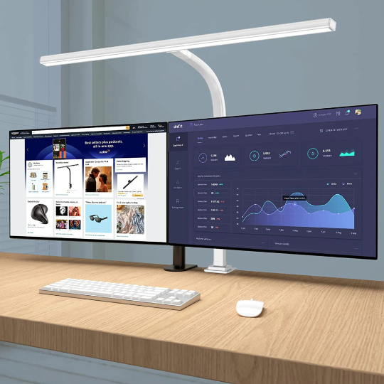 Moktan Sabai Architect Desk Lamp with Adjustable Arm and 31.5-Inch LED Light Bar – Glare-Reducing Modern Clamp Design for Optimal Workspace Lighting White