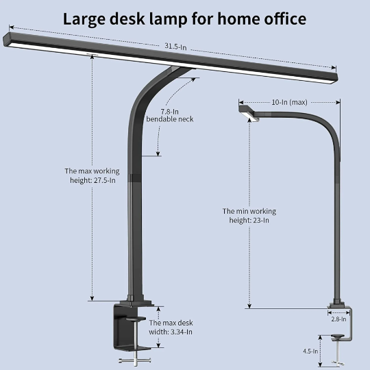 Moktan Sabai Architect Desk Lamp with Adjustable Arm and 31.5-Inch LED Light Bar – Glare-Reducing Modern Clamp Design for Optimal Workspace Lighting