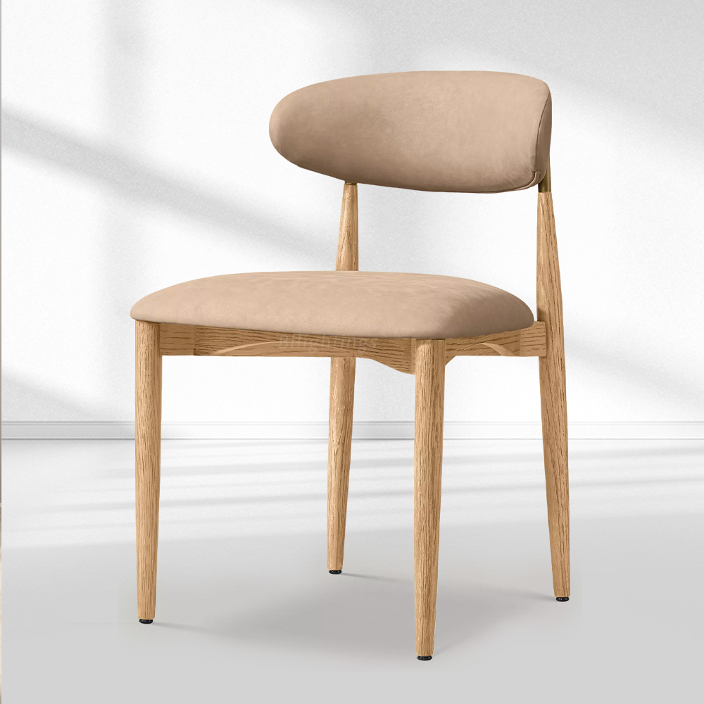 Moktan Sabai Vegan Leather Dining Chair with Oak Frame & Steel Legs 30.5" H Natural Oak Brass Latte