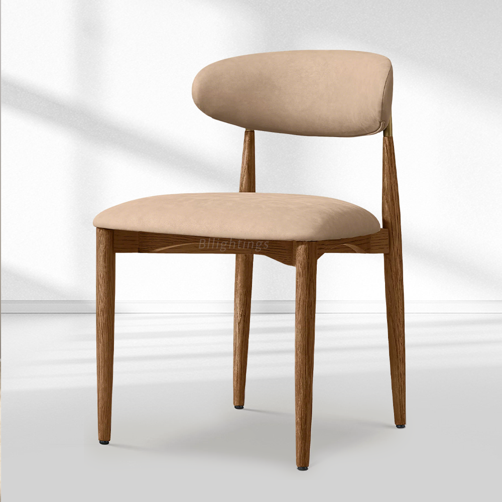 Moktan Sabai Vegan Leather Dining Chair with Oak Frame & Steel Legs 30.5" H Brown Oak Brass Latte