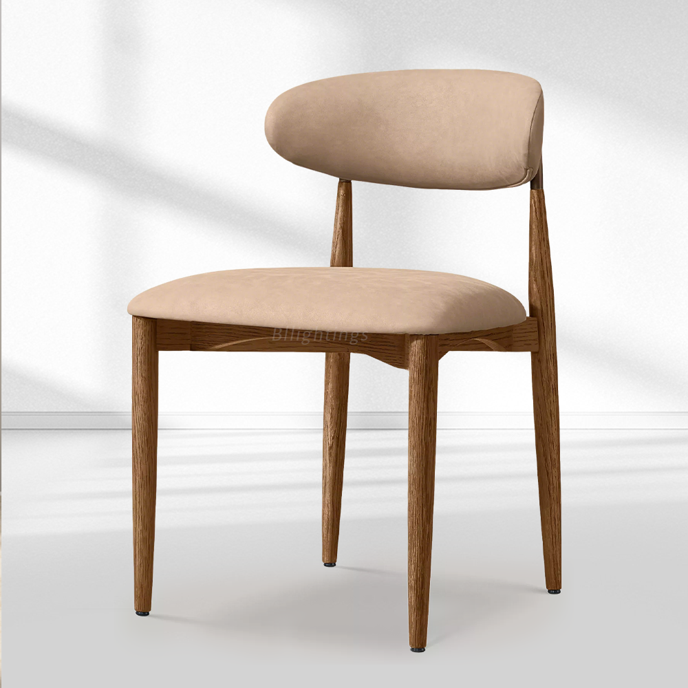 Moktan Sabai Vegan Leather Dining Chair with Oak Frame & Steel Legs 30.5" H Brown Oak Bronze Latte
